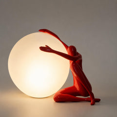 Modern Sculptural Human Figure Resin Table Lamp, Orb Globe Light Abstract Home Decor