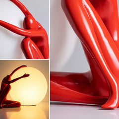 Modern Sculptural Human Figure Resin Table Lamp, Orb Globe Light Abstract Home Decor