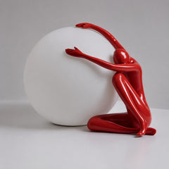 Modern Sculptural Human Figure Resin Table Lamp, Orb Globe Light Abstract Home Decor