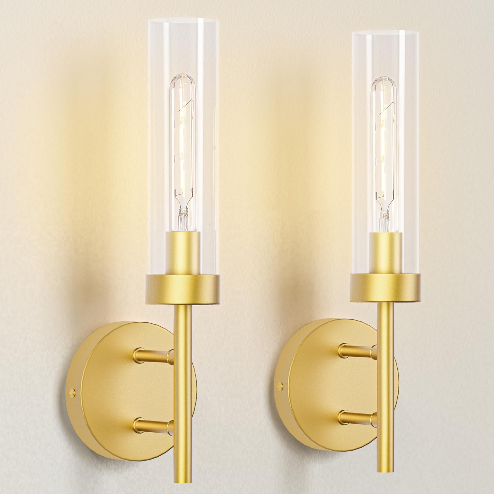 Gold Hardwired Wall Sconces Set of 2, Modern Bathroom Vanity Sconces Wall Lighting