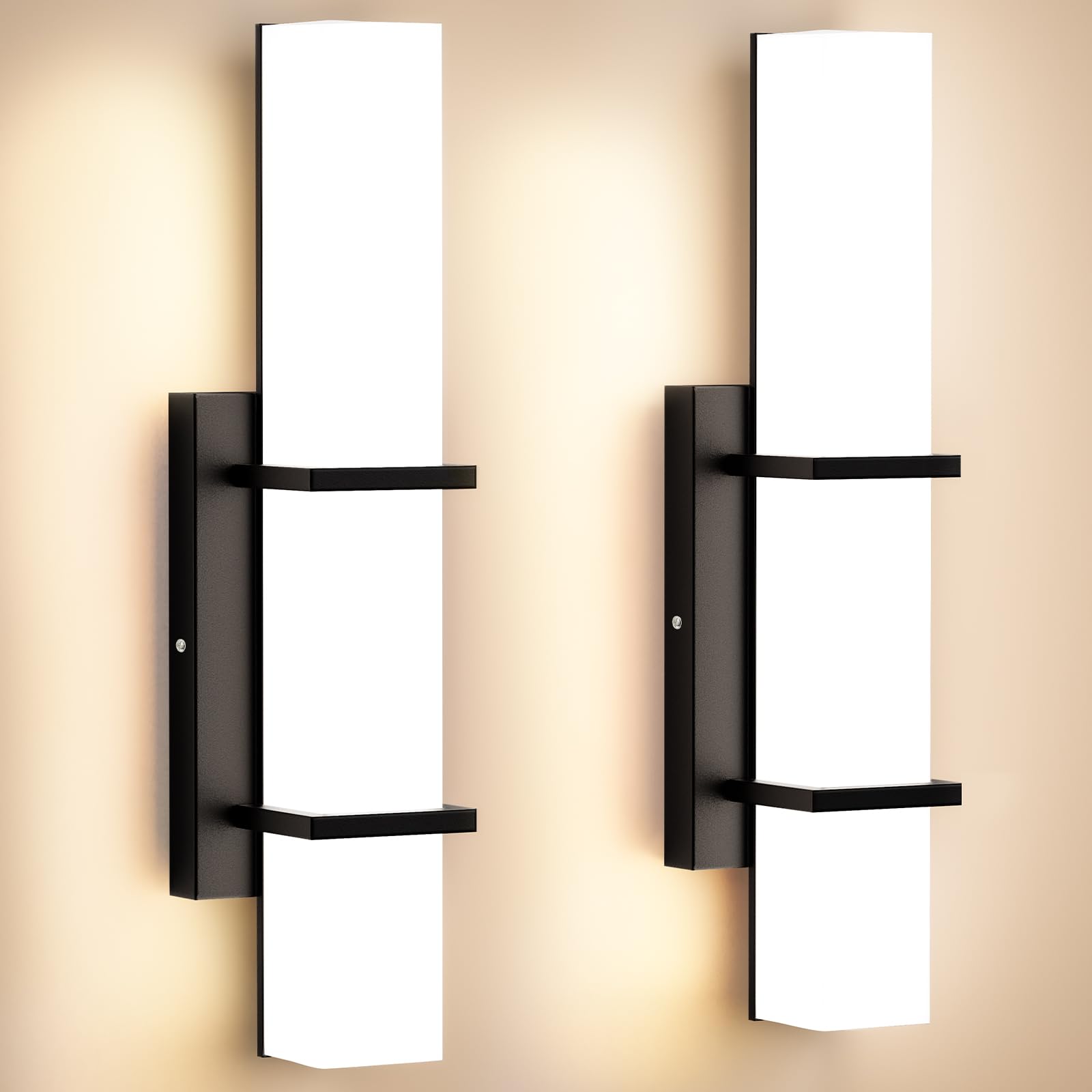 Set of 2 Modern 17.6 Inch Wall Sconces, 3 Color Temperatures for Indoor & Outdoors
