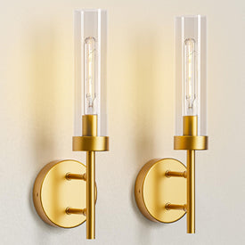 Gold Hardwired Wall Sconces Set of 2, Modern Bathroom Vanity Sconces Wall Lighting