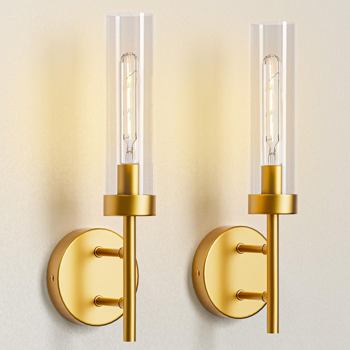 Gold Hardwired Wall Sconces Set of 2, Modern Bathroom Vanity Sconces Wall Lighting