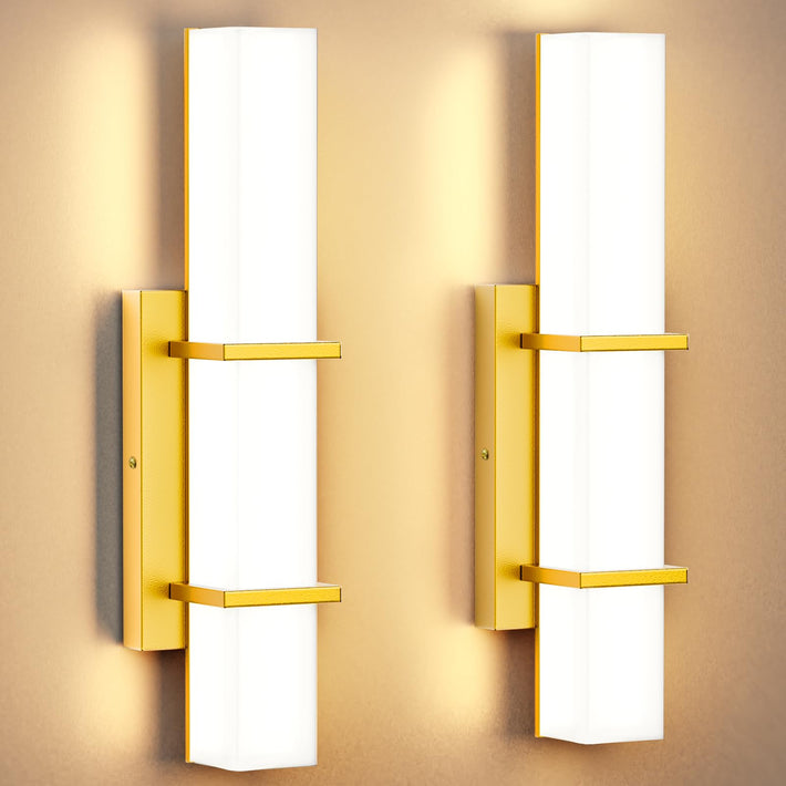 Set of 2 Modern 17.6 Inch Wall Sconces, 3 Color Temperatures for Indoor & Outdoors - Gold