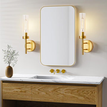 Gold Hardwired Wall Sconces Set of 2, Modern Bathroom Vanity Sconces Wall Lighting