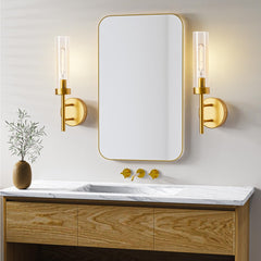 Gold Hardwired Wall Sconces Set of 2, Modern Bathroom Vanity Sconces Wall Lighting