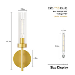 Gold Hardwired Wall Sconces Set of 2, Modern Bathroom Vanity Sconces Wall Lighting