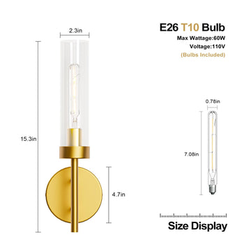 Gold Hardwired Wall Sconces Set of 2, Modern Bathroom Vanity Sconces Wall Lighting