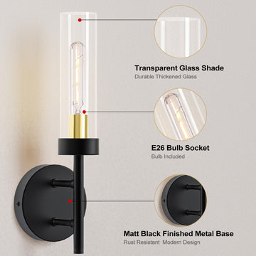 2PCS Glass Farmhouse Wall Lamp, Modern Bathroom Vanity Sconces Wall Lighting