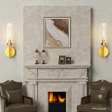 Gold Hardwired Wall Sconces Set of 2, Modern Bathroom Vanity Sconces Wall Lighting