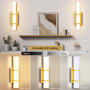 Set of 2 Modern 17.6 Inch Wall Sconces, 3 Color Temperatures for Indoor & Outdoors - Gold