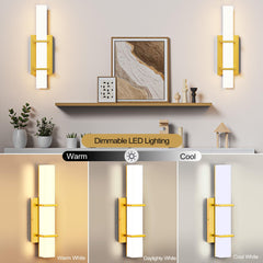 Set of 2 Modern 17.6 Inch Wall Sconces, 3 Color Temperatures for Indoor & Outdoors - Gold
