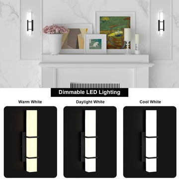 Set of 2 Modern 17.6 Inch Wall Sconces, 3 Color Temperatures for Indoor & Outdoors