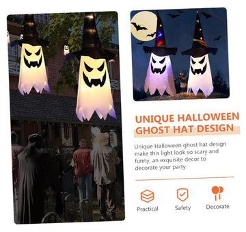 Halloween 3pcs Witch Hat Lighted Ghost Hanging String Light