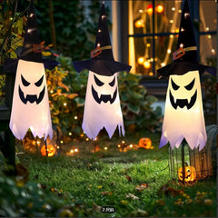 Halloween 3pcs Witch Hat Lighted Ghost Hanging String Light