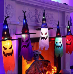 Halloween 3pcs Witch Hat Lighted Ghost Hanging String Light