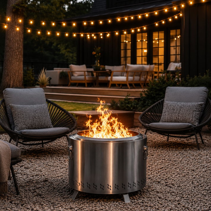21” Stainless Steel Smokeless Fire Pit for Patio Camping with Carry Bag
