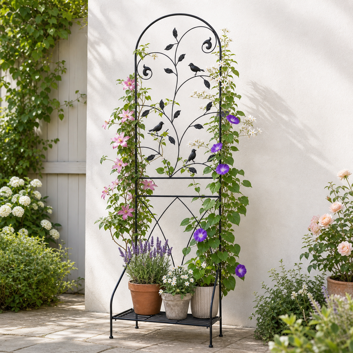 71in H Black Metal Garden Trellis Plant Stand for Climbing Plants