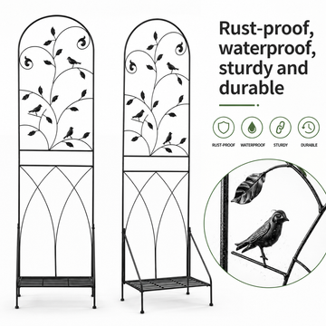 71in H Black Metal Garden Trellis Plant Stand for Climbing Plants