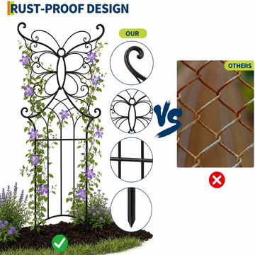Black butterfly garden trellis for climbing plants with waterproof rust-resistant metal frame