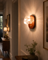 Walnut Wood Glass Wall Sconce, Hardwired 3000K Warm Wall Light