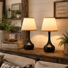 wooden table lamp with lampshade